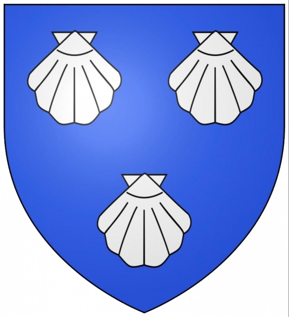 D'azur aux trois coquilles d'argent pos&eacute;es deux et une